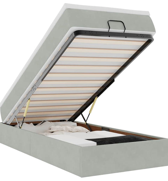 Ottoman-Bett mit Matratze Hellgrau 100x200 cm Samt
