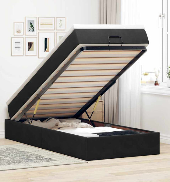 Ottoman-Bett mit Matratze Schwarz 100x200 cm Samt