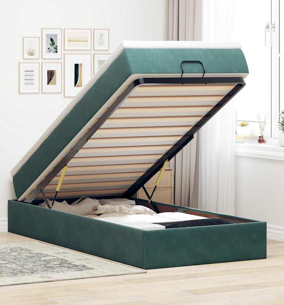 Ottoman-Bett mit Matratze Dunkelgrün 100x200 cm Samt