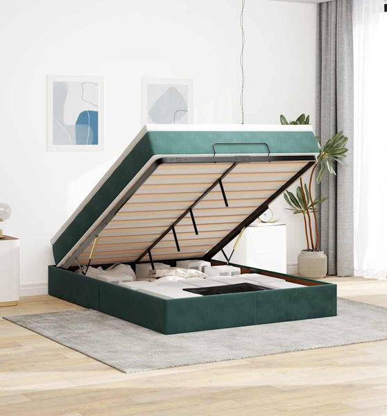 Ottoman-Bett mit Matratze Dunkelgrün 140x200 cm Samt