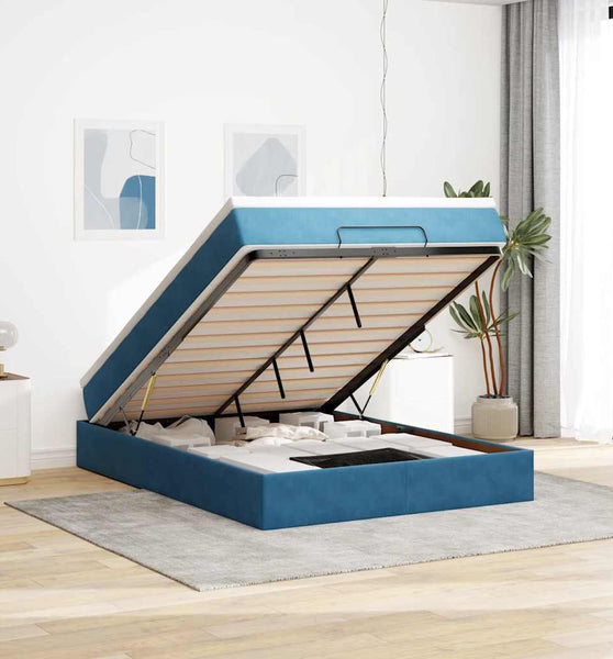 Ottoman-Bett mit Matratze Dunkelblau 140x200 cm Samt