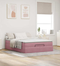 Ottoman-Bett mit Matratze Rosa 140x200 cm Samt