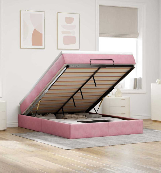 Ottoman-Bett mit Matratze Rosa 140x200 cm Samt