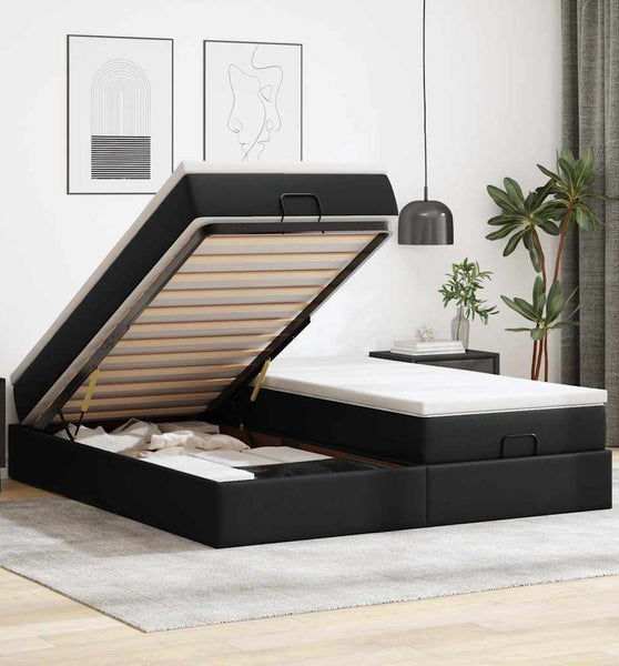 Ottoman-Bett mit Matratzen Schwarz 160x200 cm Kunstleder