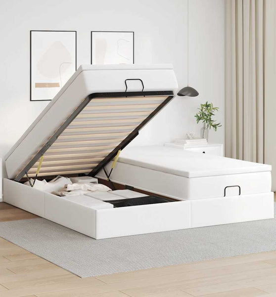 Ottoman-Bett mit Matratzen Weiß 180x200 cm Kunstleder