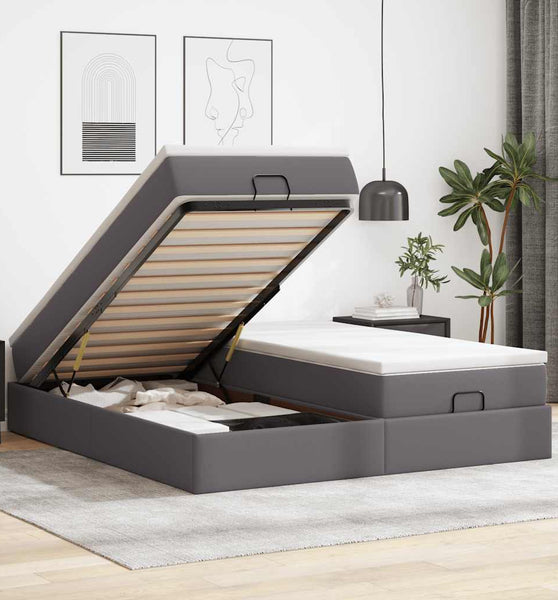 Ottoman-Bett mit Matratzen Grau 180x200 cm Kunstleder