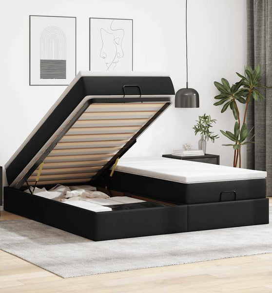 Ottoman-Bett mit Matratzen Schwarz 200x200 cm Kunstleder