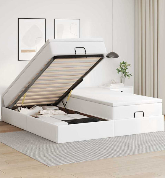Ottoman-Bett mit Matratzen Weiß 200x200 cm Kunstleder