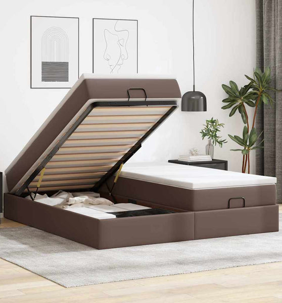 Ottoman-Bett mit Matratzen Braun 200x200 cm Kunstleder