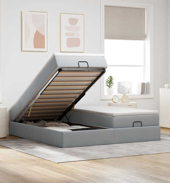 Ottoman-Bett mit Matratzen Hellgrau 160x200 cm Stoff