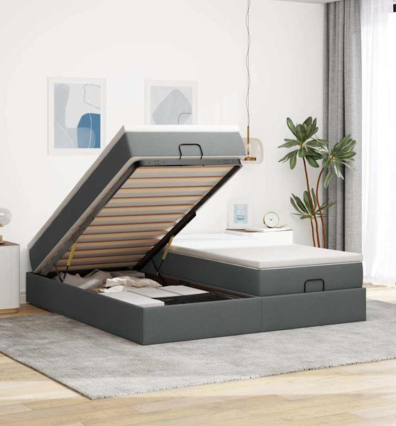 Ottoman-Bett mit Matratzen Dunkelgrau 160x200 cm Stoff