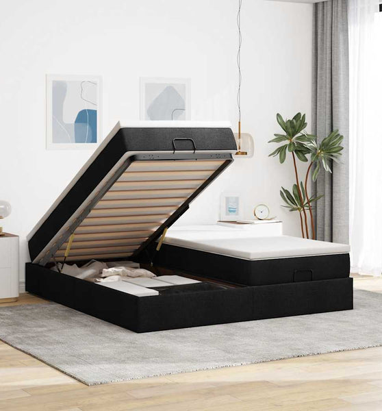 Ottoman-Bett mit Matratzen Schwarz 160x200 cm Stoff