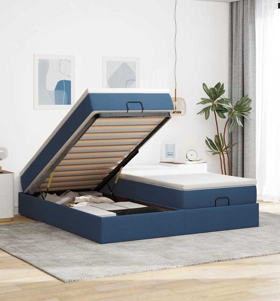Ottoman-Bett mit Matratzen Blau 160x200 cm Stoff
