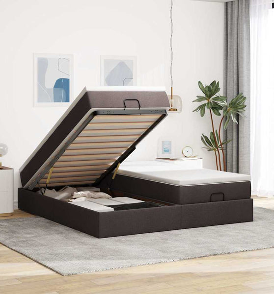 Ottoman-Bett mit Matratzen Dunkelbraun 180x200 cm Stoff