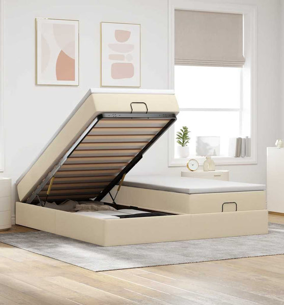 Ottoman-Bett mit Matratzen Creme 180x200 cm Stoff