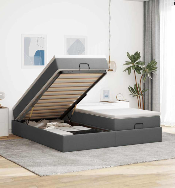 Ottoman-Bett mit Matratzen Dunkelgrau 200x200 cm Stoff