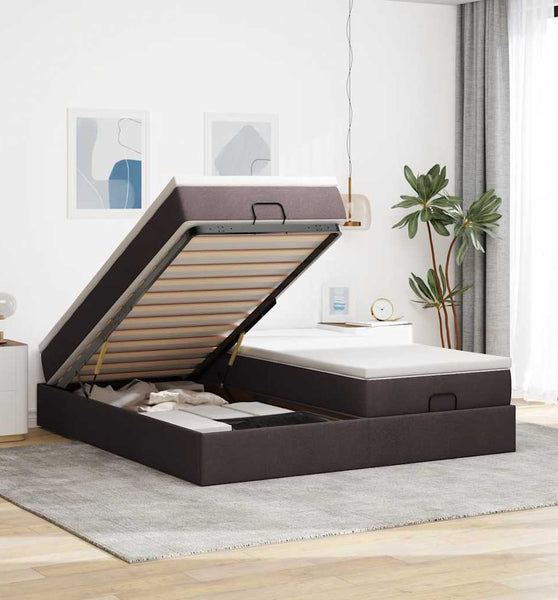 Ottoman-Bett mit Matratzen Dunkelbraun 200x200 cm Stoff