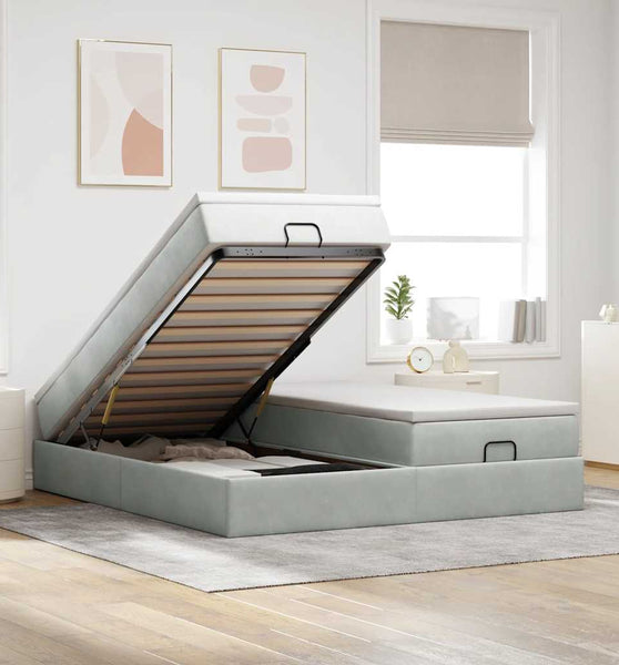 Ottoman-Bett mit Matratzen Hellgrau 160x200 cm Samt