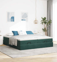 Ottoman-Bett mit Matratzen Dunkelgrün 160x200 cm Samt