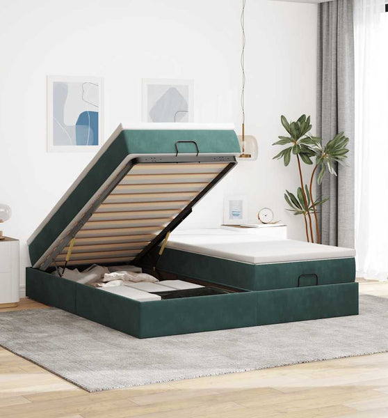 Ottoman-Bett mit Matratzen Dunkelgrün 160x200 cm Samt