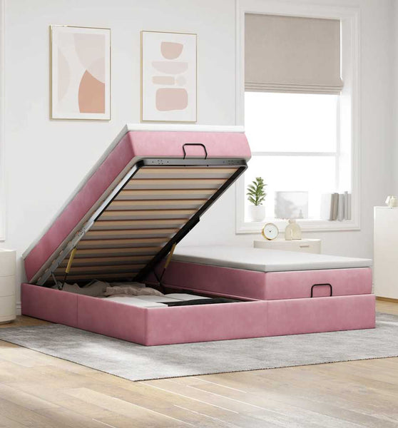 Ottoman-Bett mit Matratzen Rosa 160x200 cm Samt