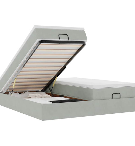 Ottoman-Bett mit Matratzen Hellgrau 180x200 cm Samt