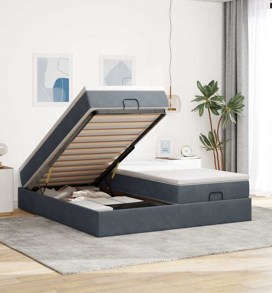 Ottoman-Bett mit Matratzen Dunkelgrau 180x200 cm Samt