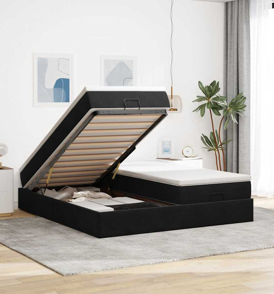 Ottoman-Bett mit Matratzen Schwarz 180x200 cm Samt