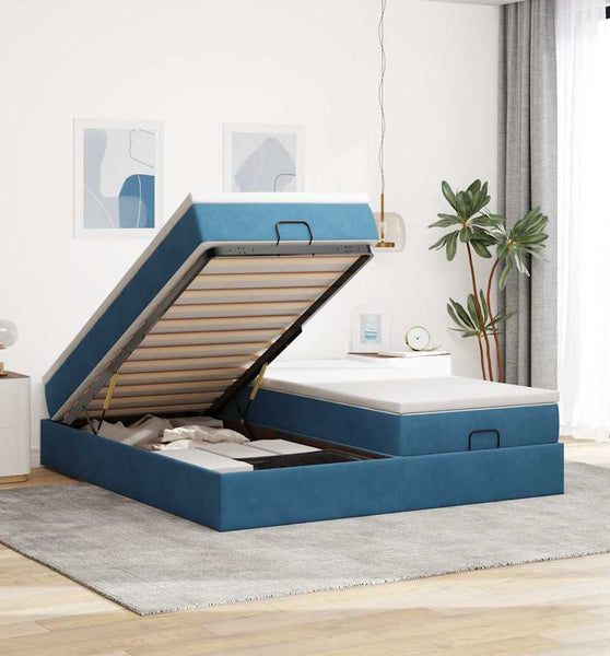 Ottoman-Bett mit Matratzen Dunkelblau 180x200 cm Samt