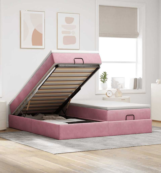 Ottoman-Bett mit Matratzen Rosa 180x200 cm Samt