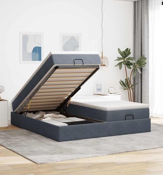Ottoman-Bett mit Matratzen Dunkelgrau 200x200 cm Samt