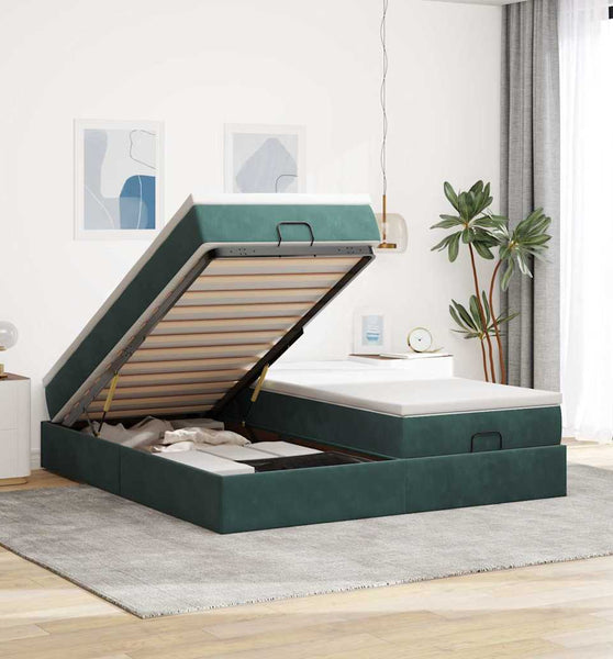 Ottoman-Bett mit Matratzen Dunkelgrün 200x200 cm Samt