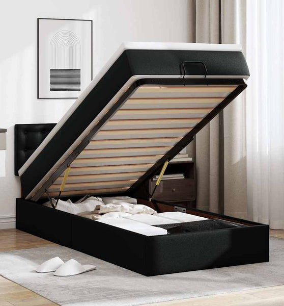 Ottoman-Bett mit Matratze Schwarz 90x190 cm Kunstleder