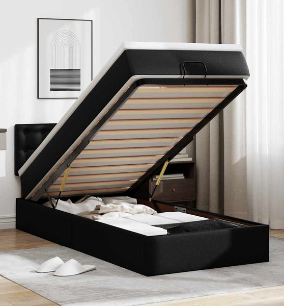 Ottoman-Bett mit Matratze Schwarz 90x200 cm Kunstleder