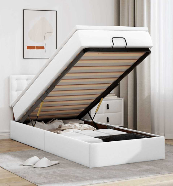 Ottoman-Bett mit Matratze Weiß 100x200 cm Kunstleder