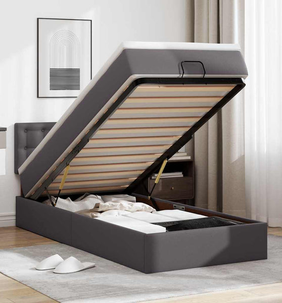 Ottoman-Bett mit Matratze Grau 100x200 cm Kunstleder