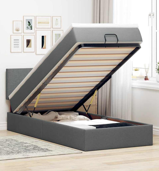 Ottoman-Bett mit Matratze Dunkelgrau 80x200 cm Stoff