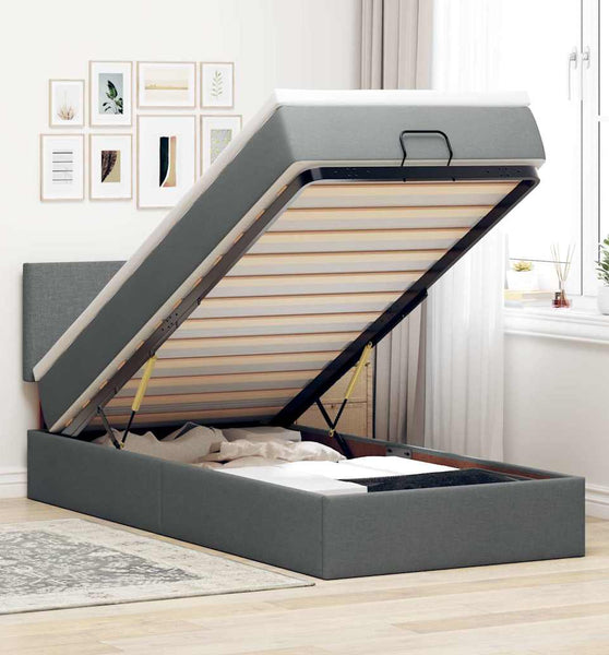 Ottoman-Bett mit Matratze Dunkelgrau 100x200 cm Stoff