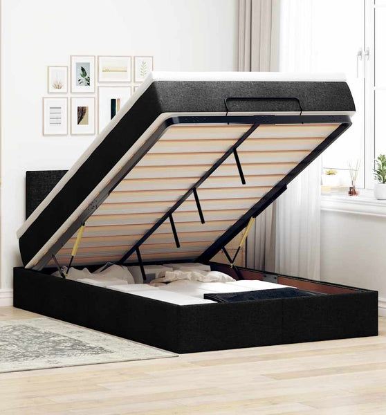 Ottoman-Bett mit Matratze Schwarz 120x200 cm Stoff