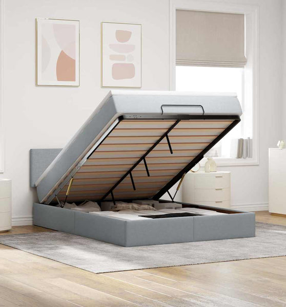 Ottoman-Bett mit Matratze Hellgrau 140x200 cm Stoff