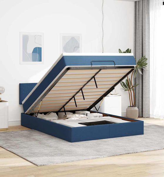 Ottoman-Bett mit Matratze Blau 140x200 cm Stoff