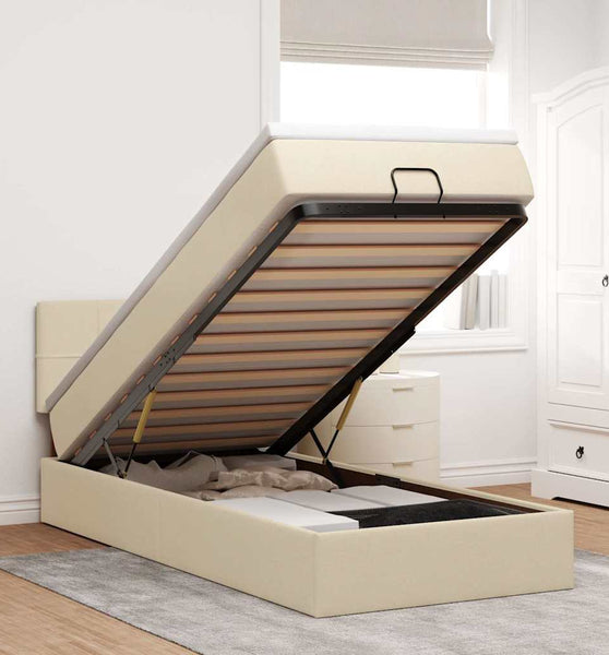 Ottoman-Bett mit Matratze Creme 90x190 cm Stoff