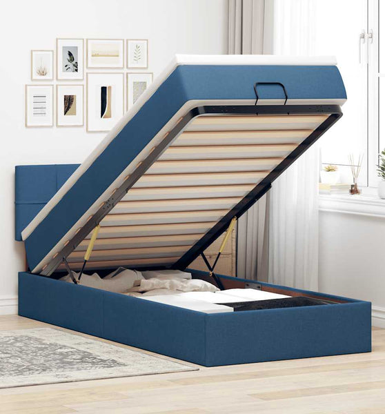 Ottoman-Bett mit Matratze Blau 90x190 cm Stoff