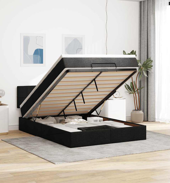 Ottoman-Bett mit Matratze Schwarz 140x200 cm Stoff