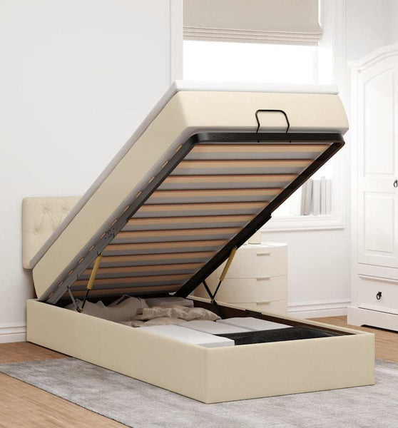 Ottoman-Bett mit Matratze Creme 80x200 cm Stoff