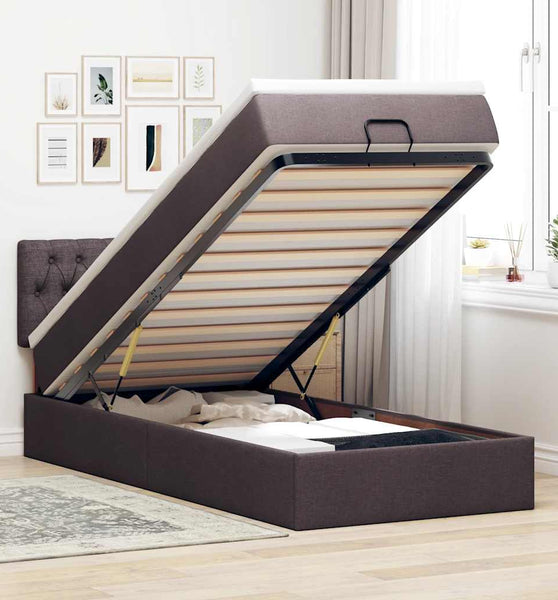 Ottoman-Bett mit Matratze Dunkelbraun 90x190 cm Stoff