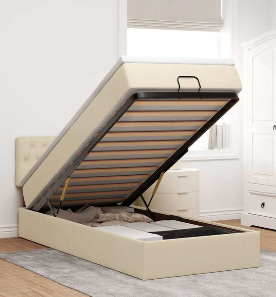 Ottoman-Bett mit Matratze Creme 90x190 cm Stoff