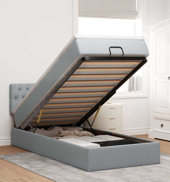 Ottoman-Bett mit Matratze Hellgrau 90x200 cm Stoff
