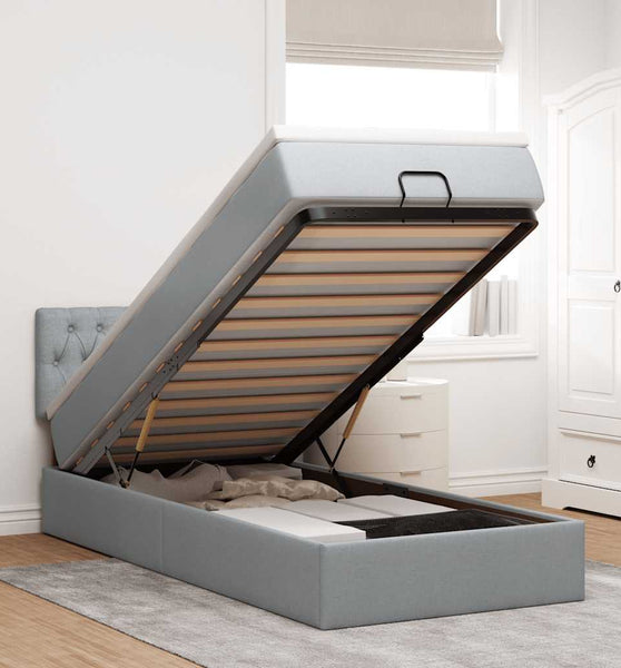 Ottoman-Bett mit Matratze Hellgrau 100x200 cm Stoff