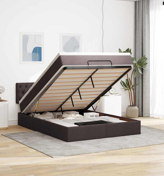 Ottoman-Bett mit Matratze Dunkelbraun 140x200 cm Stoff